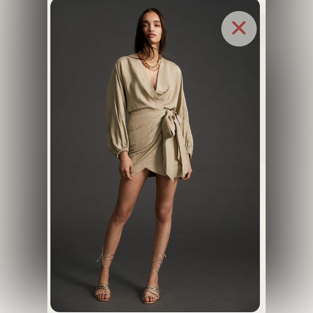 Anthropologie Elegant olive Long Sleeve Wrap Dress